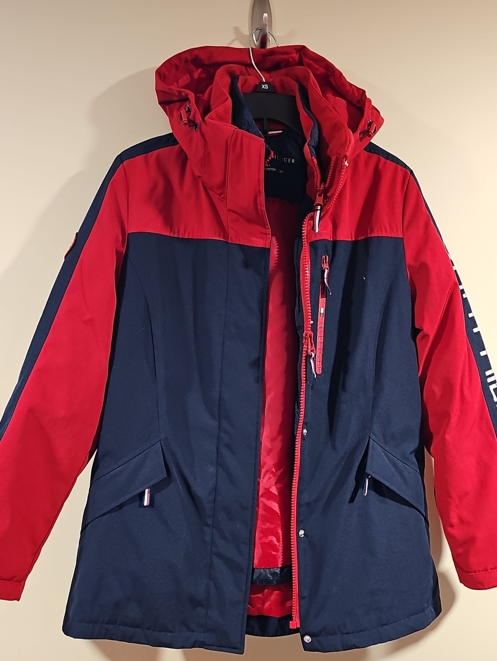 Tommy Hilfiger Red and Navy Hooded Ski Jacket